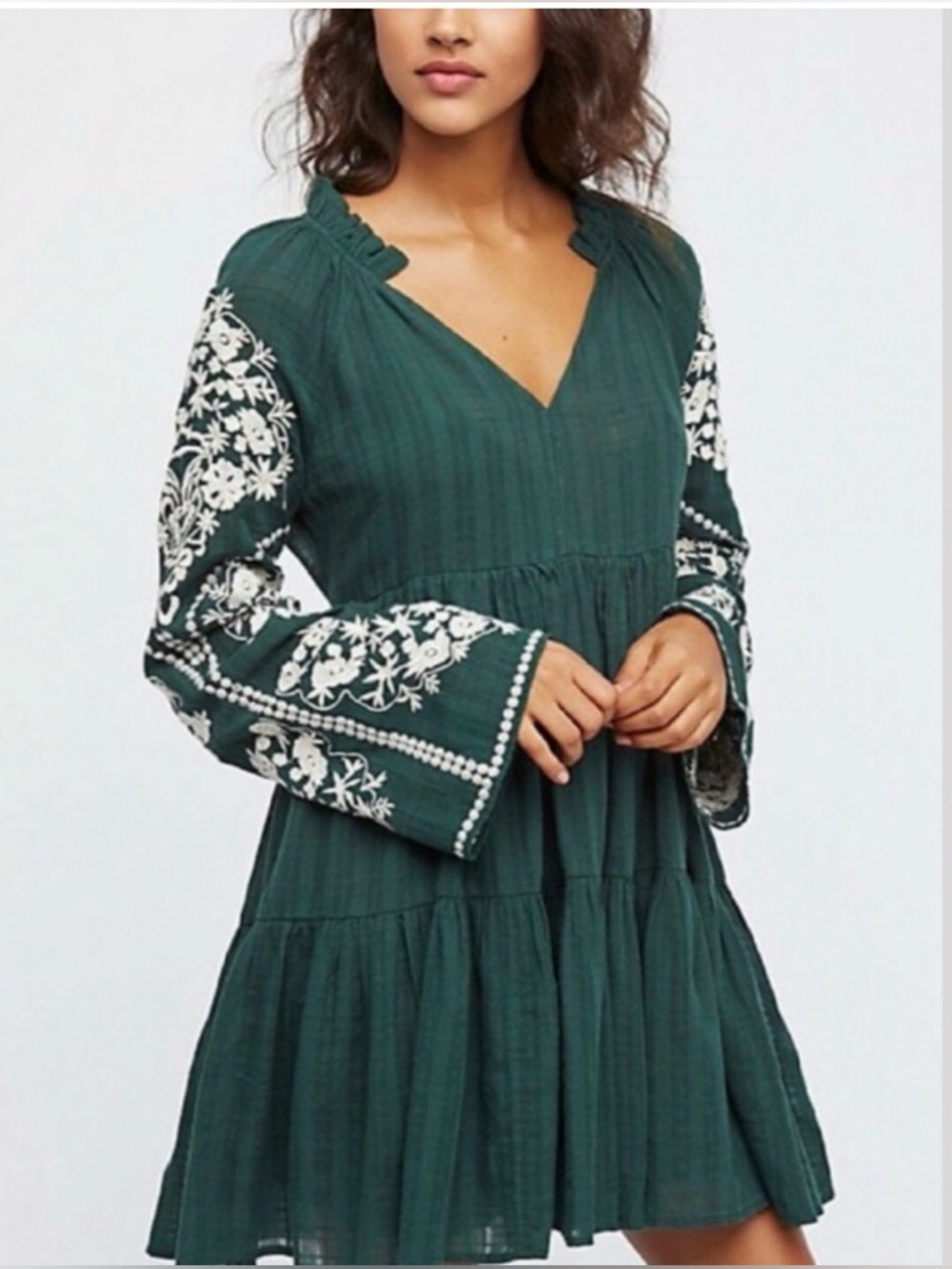 Free People Emerald City Embroidered Sleeve Dress